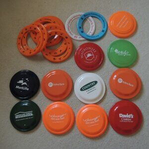 Frisbees Lot of 24 Flying Discs + Spin Jammer Rings - Frisbee Promo Toys - NEW